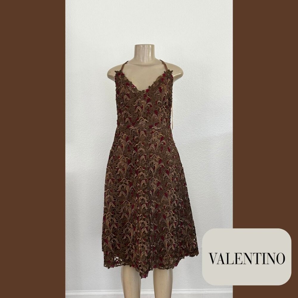 Valentino | Brown & Gold Lace Cocktail Dress